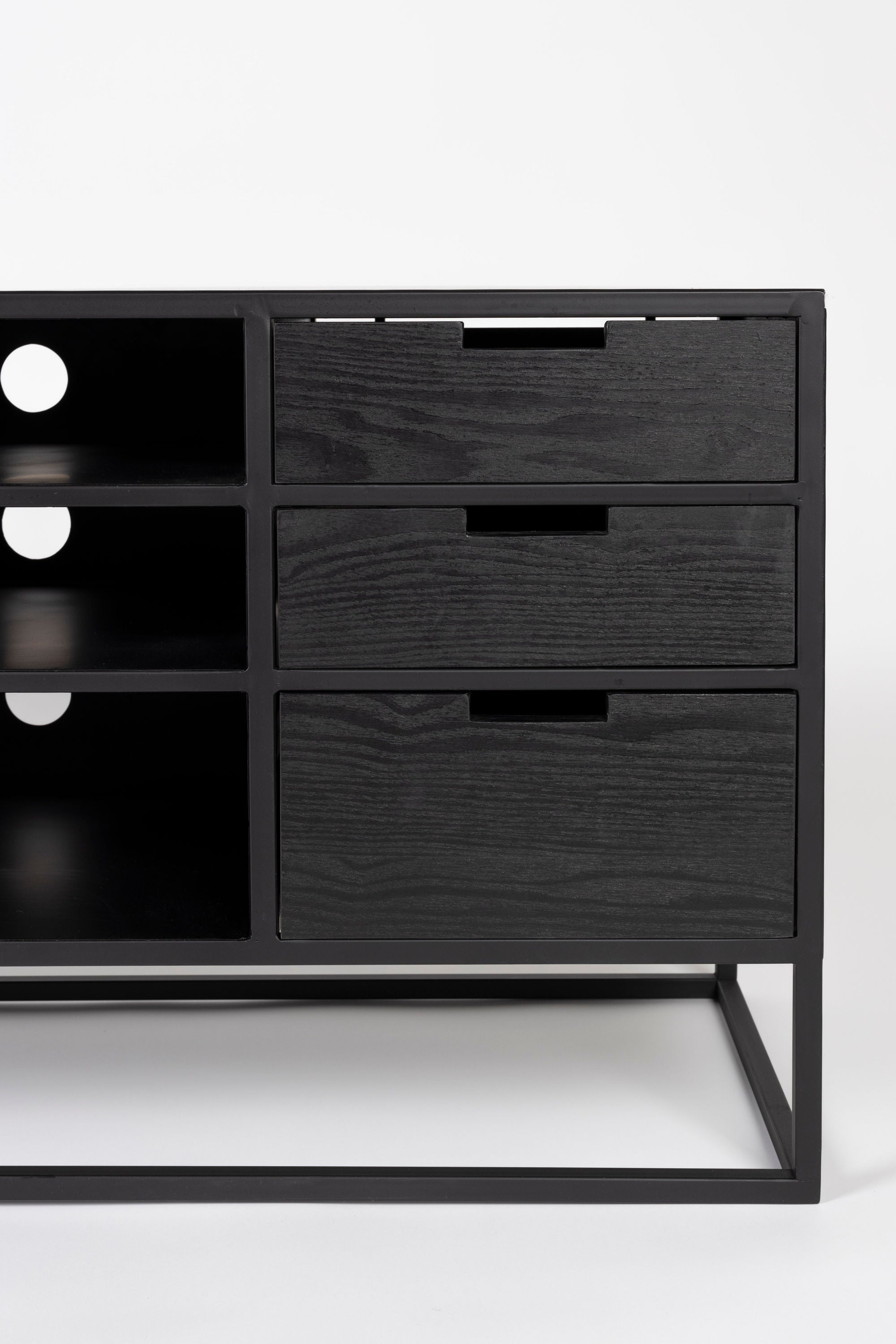 Guuji Black Wood & Natural Rattan TV Unit